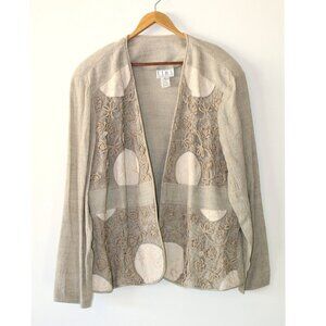 Vintage LIMS Floral Embroidered Cardigan Size XL open front Top Long Sleeves